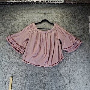 Lucky Brand Top Womens 2X Red Embroidered Off-Shoulder Flowy Bohemian Blouse